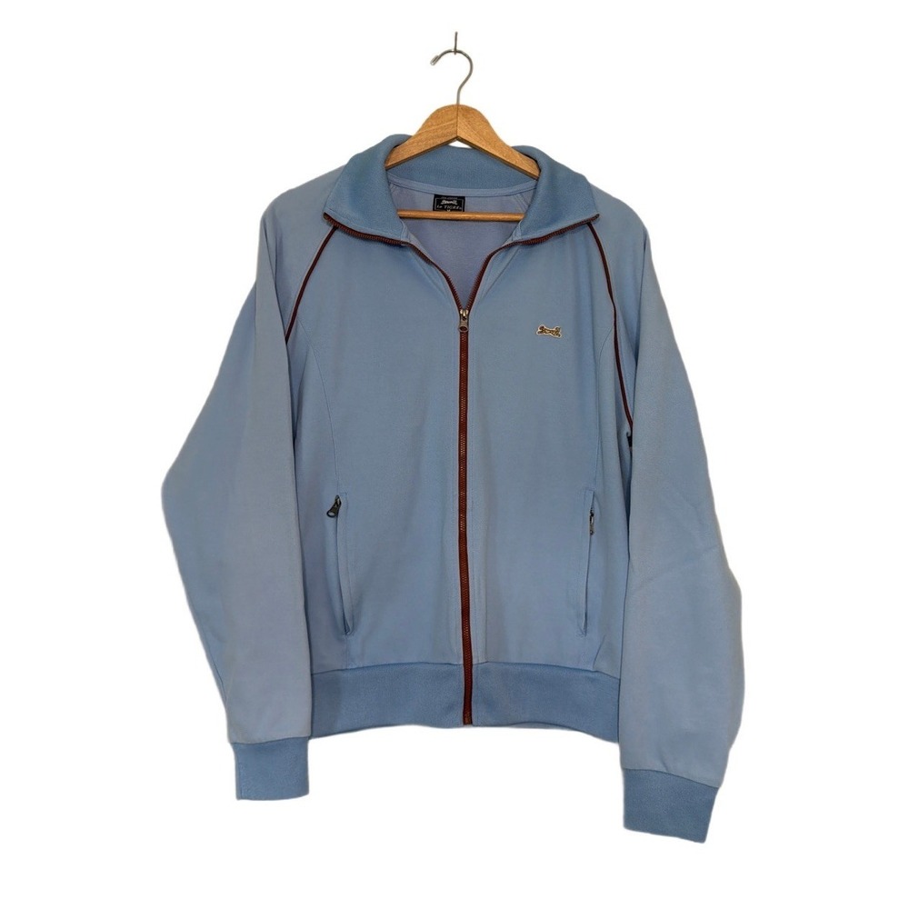 VTG Le Tigre The Classic Full Zip Track Jacket Retro 80's Lt Blue Brown Trim